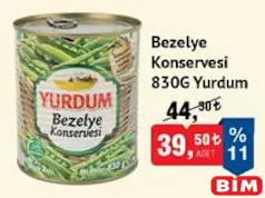 YURDUM BEZELYE KONSERVESİ 830 G fiyat ve kampanya bilgisi